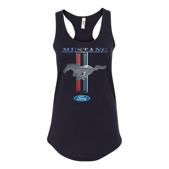 Ford Mustang Pony and Stripes Ladies Racerback Tank Top Women Lady Car Auto Automobile Racing-Black-xxl
