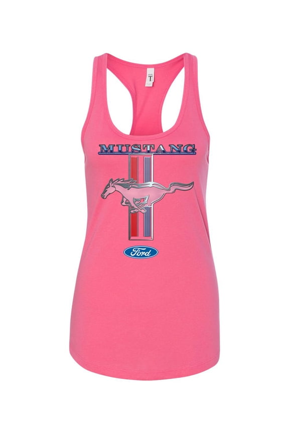 Ford Mustang Pony and Stripes Ladies Racerback Tank Top Women Lady Car Auto Automobile Racing-Hot Pink-small