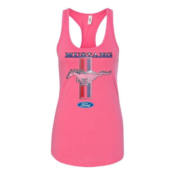 Ford Mustang Pony and Stripes Ladies Racerback Tank Top Women Lady Car Auto Automobile Racing-Hot Pink-xs