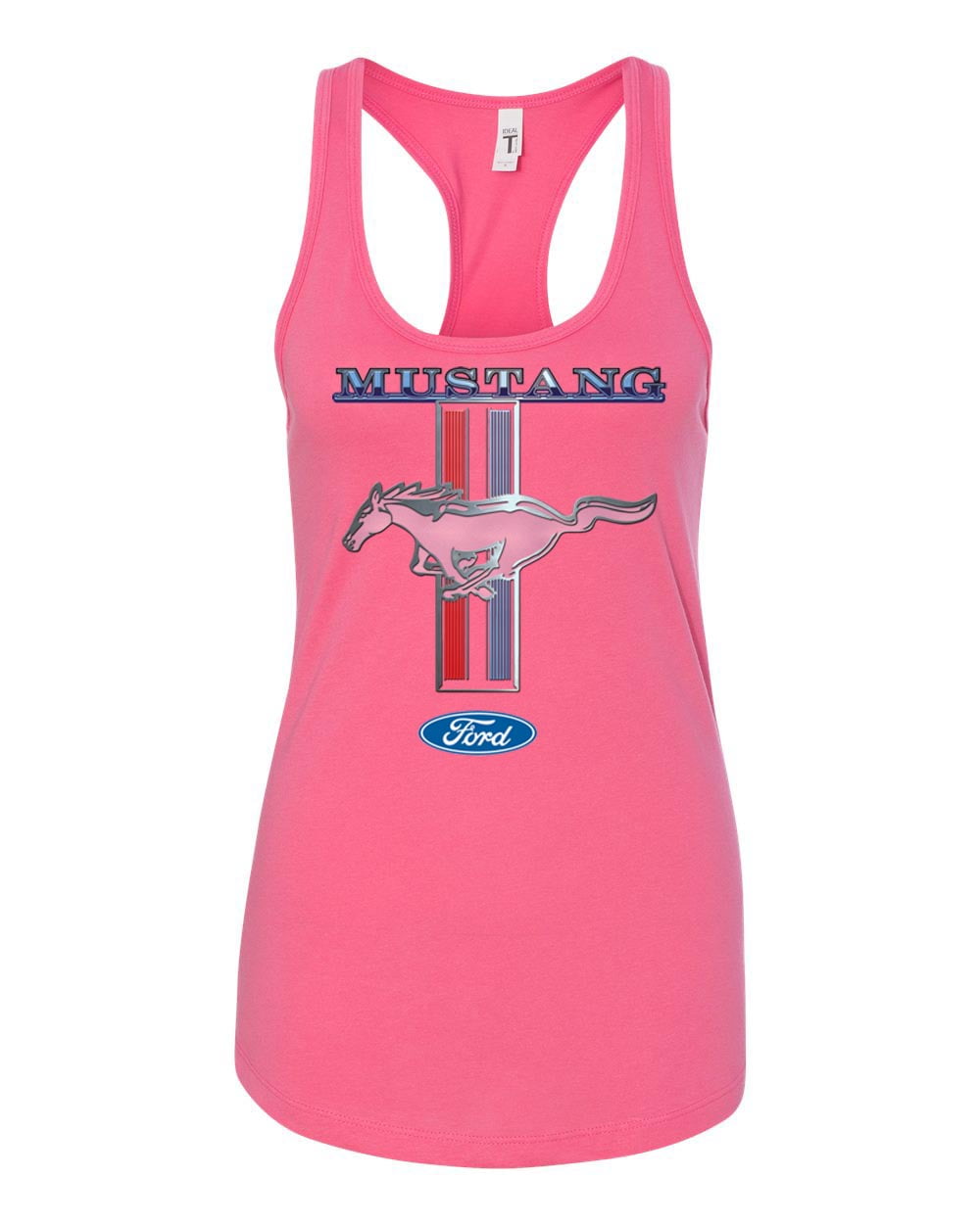 Ford Mustang Pony and Stripes Ladies Racerback Tank Top Women Lady Car Auto Automobile Racing-Hot Pink-xxl