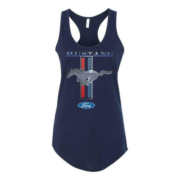 Ford Mustang Pony and Stripes Ladies Racerback Tank Top Women Lady Car Auto Automobile Racing-Midnight Navy-large