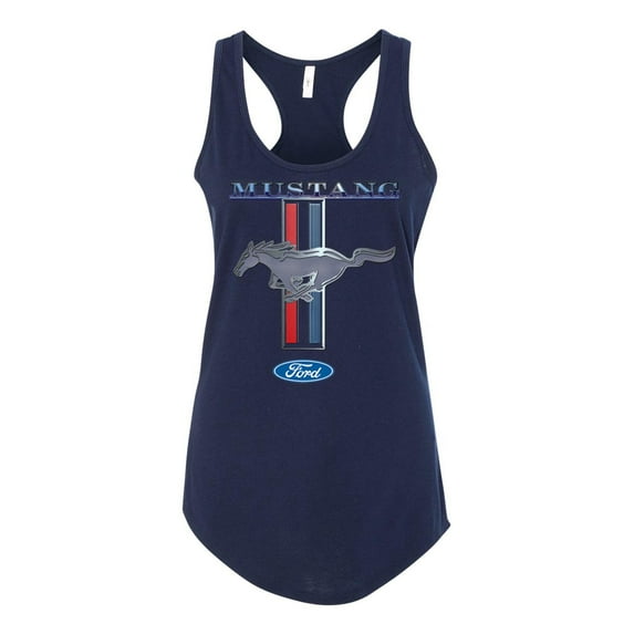 Ford Mustang Pony and Stripes Ladies Racerback Tank Top Women Lady Car Auto Automobile Racing-Midnight Navy-medium
