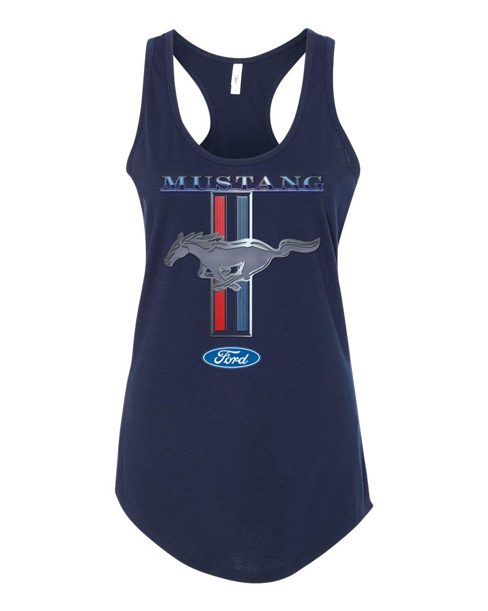Ford Mustang Pony and Stripes Ladies Racerback Tank Top Women Lady Car Auto Automobile Racing-Midnight Navy-small