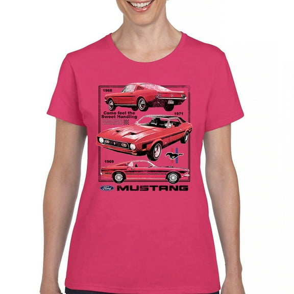 Ford Mustang Poster 1968 1969 1971 T-Shirt Legendary Performance American Classic Muscle Car Licensed Women's Tee