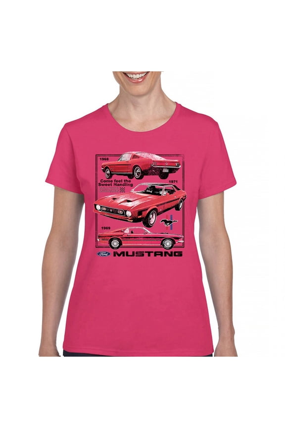 Ford Mustang Poster 1968 1969 1971 T-Shirt Legendary Performance American Classic Muscle Car Licensed Women's Tee
