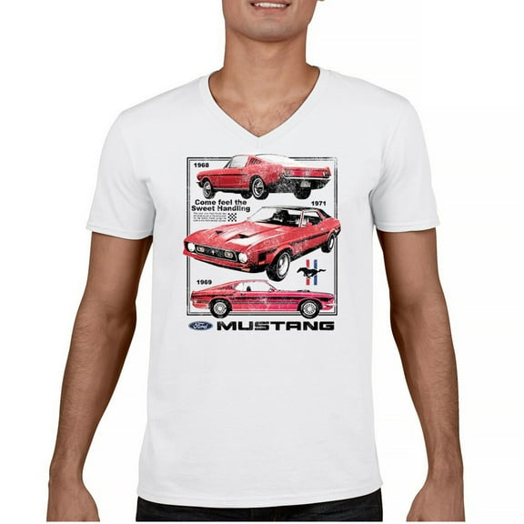 Ford Mustang Poster 1968 1969 1971 V-Neck T-shirt Legendary Performance American Classic Muscle Car Licensed Tee
