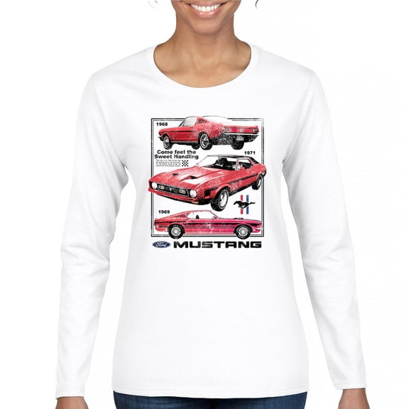 Ford Mustang Poster 1968 1969 1971 Women's Long Sleeve T-shirt Legendary Performance American Classic Muscle Car Licensed