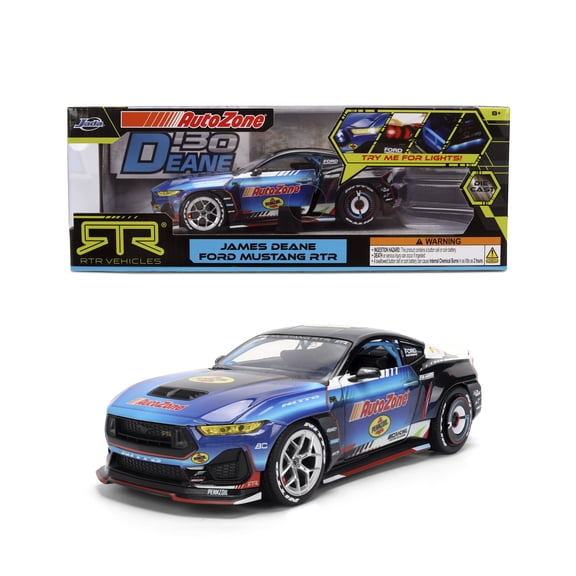 Jada Toys AutoZone 2025 Ford Mustang RTR 130 James Dean Die-Cast Car 1:24 Scale Wide-Body Styling, Collector Display Model
