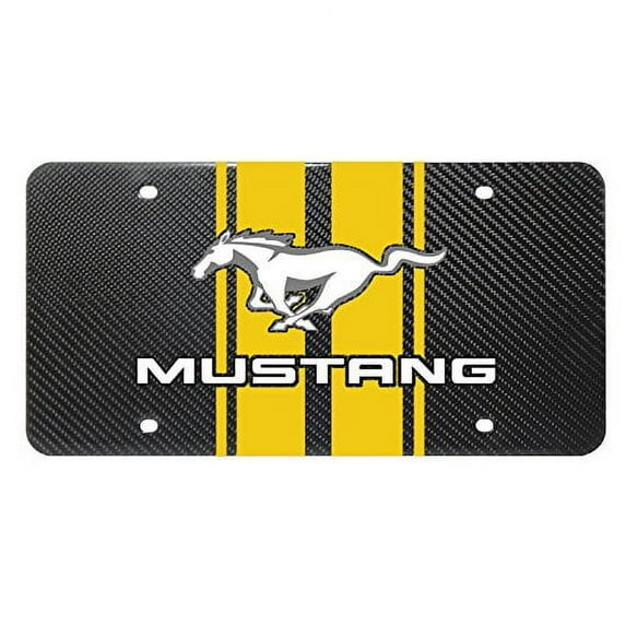 Ford Mustang Racing Stripes UV Graphic Real Black Carbon Fiber License Plate