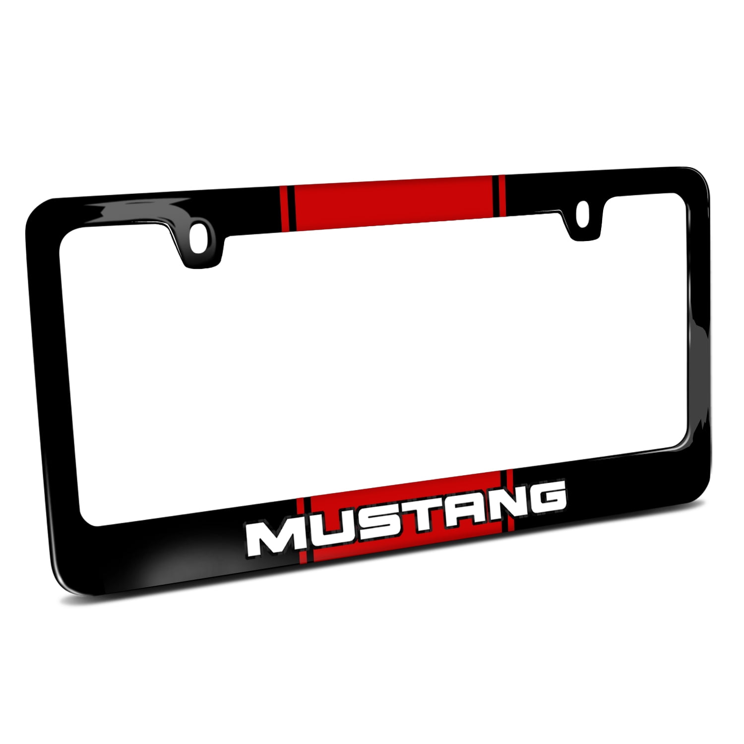 IPick Ford Mustang 50 Years License Plate Frame - Red White Blue Stripe Black Metal