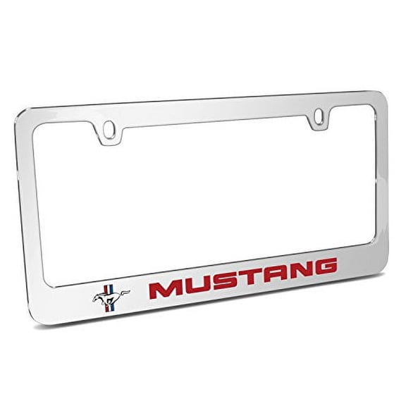 Ford Mustang Red in 3D American-Made Mirror Chrome Metal License Plate Frame