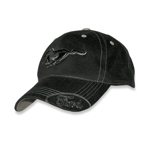 Ford Mustang Running Horse Logo with Ford Oval on Bill Black Baseball Hat