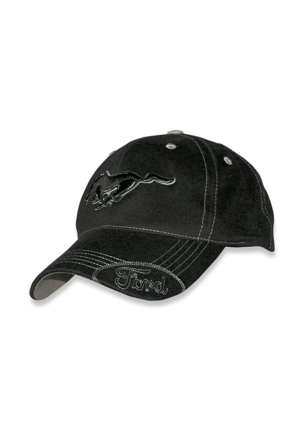 Mustang Running Horse Logo with Ford Oval on Bill Black Baseball Hat