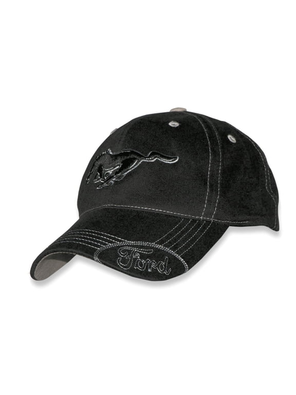 Mustang Running Horse Logo with Ford Oval on Bill Black Baseball Hat