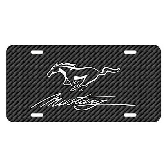 Ford Mustang Script Black Carbon Fiber Look Graphic Special Aluminum Metal License Plate