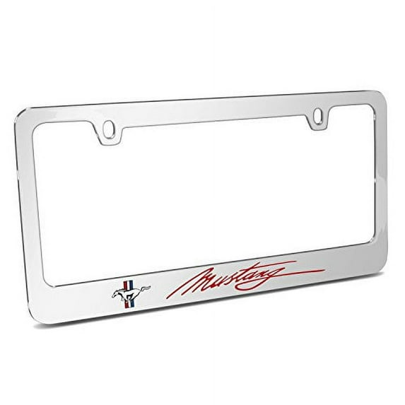Ford Mustang Script Red in 3D American-Made Mirror Chrome Metal License Plate Frame
