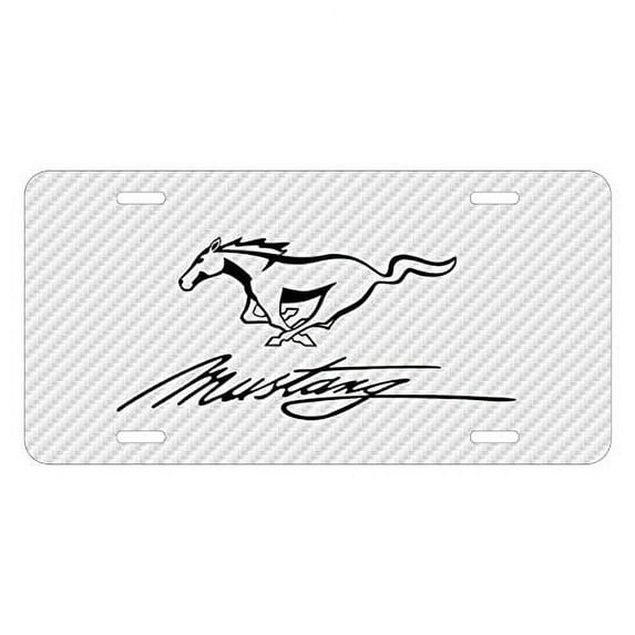 Ford Mustang Script White Carbon Fiber Look Graphic Special Aluminum Metal License Plate