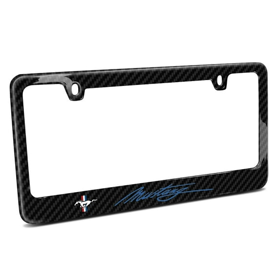 Ford Mustang Script in Blue Black Real Carbon Fiber License Plate Frame