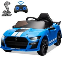 Ford Mustang Shelby 12V Ride On Car with Remote Control, Electric Car for Kids Toddler Electric Vehicle with Bluetooth, Radio, Music, USB Port, LED Lights, Battery Powered Ride on Toys for Kids, Blue