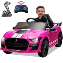Ford Mustang Shelby 12V Ride On Car with Remote Control, Electric Car for Kids Toddler Electric Vehicle with Bluetooth, Radio, Music, USB Port, LED Lights, Battery Powered Ride on Toys for Kids, Pink
