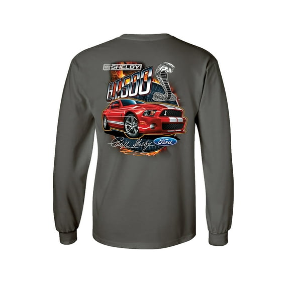 Ford Mustang Shelby Car Adult Men's Long Sleeve Shirt-Charcoal-XXL