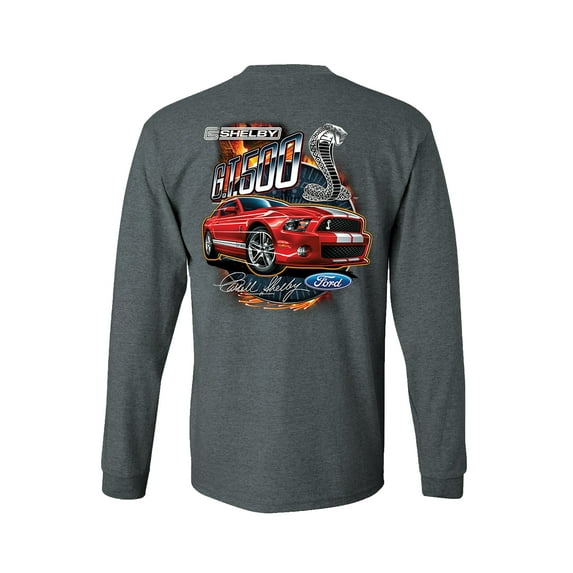Ford Mustang Shelby Car Adult Men's Long Sleeve Shirt-Heather Gray-XXL
