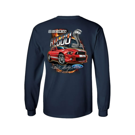 Ford Mustang Shelby Car Adult Men's Long Sleeve Shirt-Navy-5XL