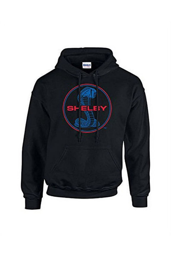 Ford Mustang Shelby Cobra Hooded Sweatshirt Blue and Red Hoodie Hood Racing Performance Tough Muscle Car   Design-Black-Medium