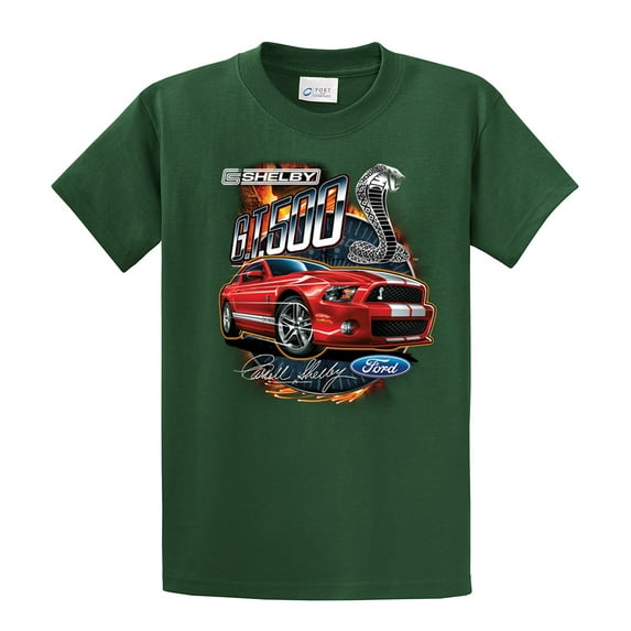 Ford Mustang Shelby GT 500 Red Mustang with Stripes Ford Logo Cobra Men's Short Sleeve T-shirt-Forest-XXXL