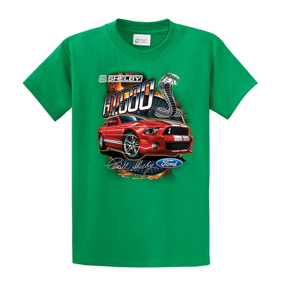Ford Mustang Shelby GT 500 Red Mustang with Stripes Ford Logo Cobra Men's Short Sleeve T-shirt-Kelly-XXXL