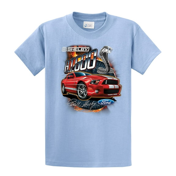 Ford Mustang Shelby GT 500 Red Mustang with Stripes Ford Logo Cobra Men's Short Sleeve T-shirt Lightblue-large