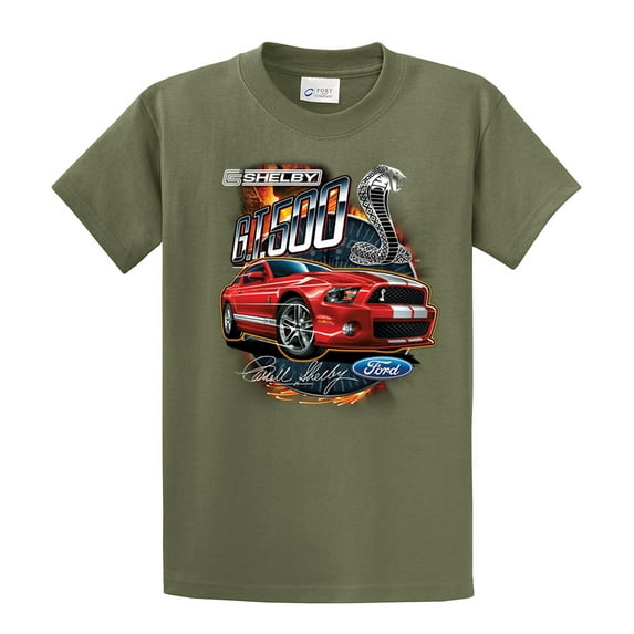 Ford Mustang Shelby GT 500 Red Mustang with Stripes Ford Logo Cobra Men's Short Sleeve T-shirt-Military-large