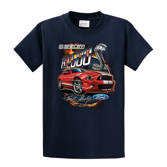 Ford Mustang Shelby GT 500 Red Mustang with Stripes Ford Logo Cobra Men's Short Sleeve T-shirt Navy-large