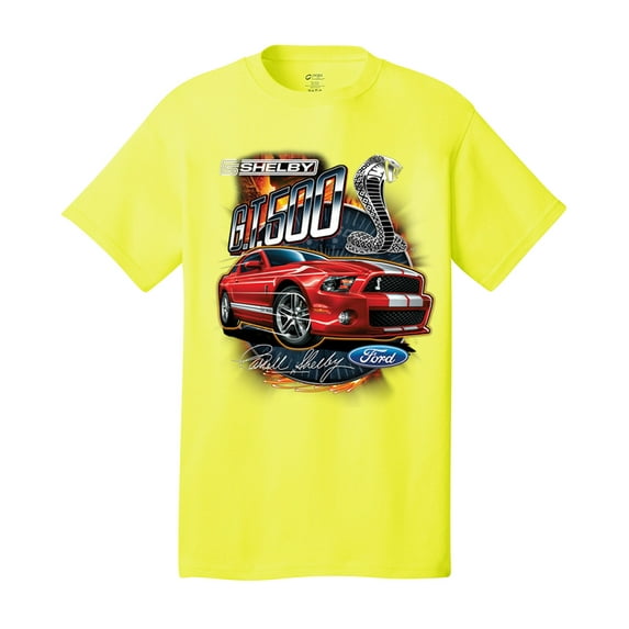 Ford Mustang Shelby GT 500 Red Mustang with Stripes Ford Logo Cobra Men's Short Sleeve T-shirt-NeonYellow-large