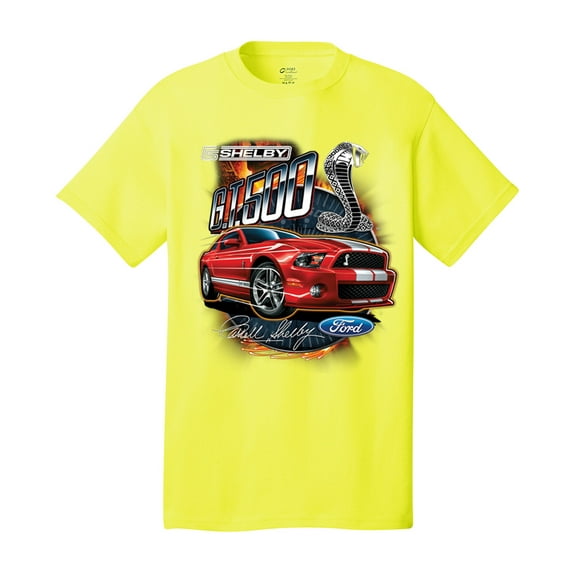 Ford Mustang Shelby GT 500 Red Mustang with Stripes Ford Logo Cobra Men's Short Sleeve T-shirt-NeonYellow-medium