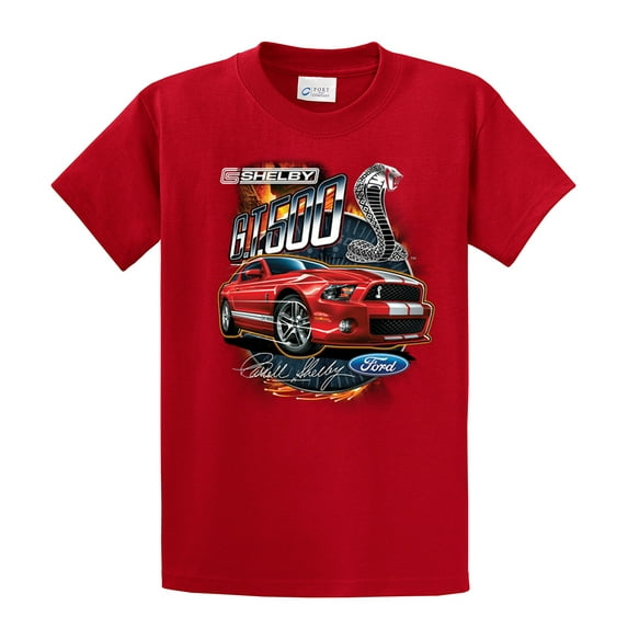 Ford Mustang Shelby GT 500 Red Mustang with Stripes Ford Logo Cobra Men's Short Sleeve T-shirt Red-small