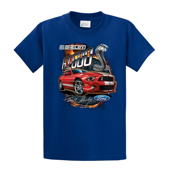Ford Mustang Shelby GT 500 Red Mustang with Stripes Ford Logo Cobra Men's Short Sleeve T-shirt-Royal-6XL