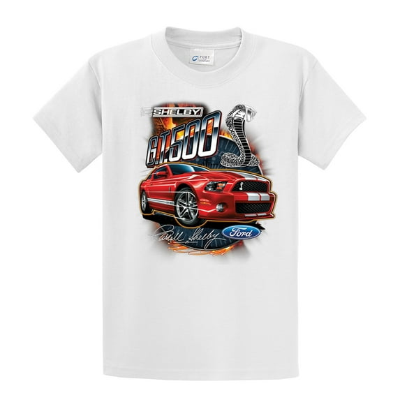 Ford Mustang Shelby GT 500 Red Mustang with Stripes Ford Logo Cobra Men's Short Sleeve T-shirt White-XL