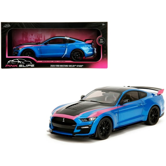 Ford Mustang Shelby GT500 Blue Metallic with Pink Stripes and Black Hood & Top "Pink Slips" 1/24 Diecast Model Car by Jada