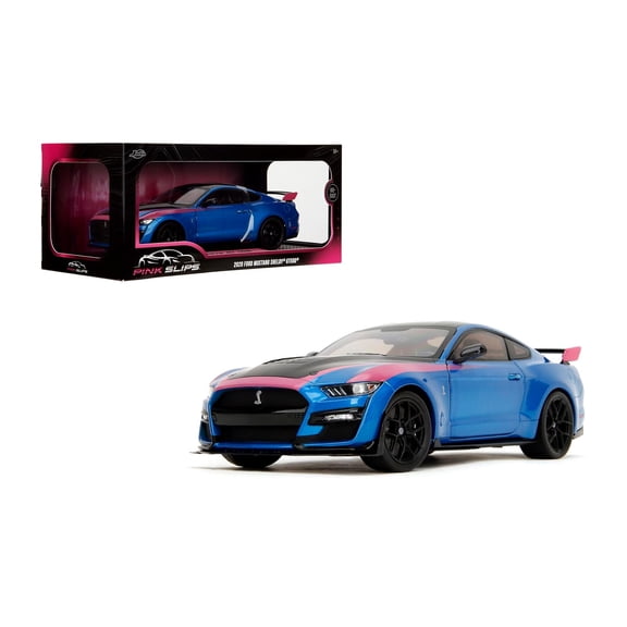 Ford Mustang Shelby GT500 Blue Metallic with Pink Stripes and Black Hood and Top "Pink Slips" Series 1/18 Diecast Model Car by Jada