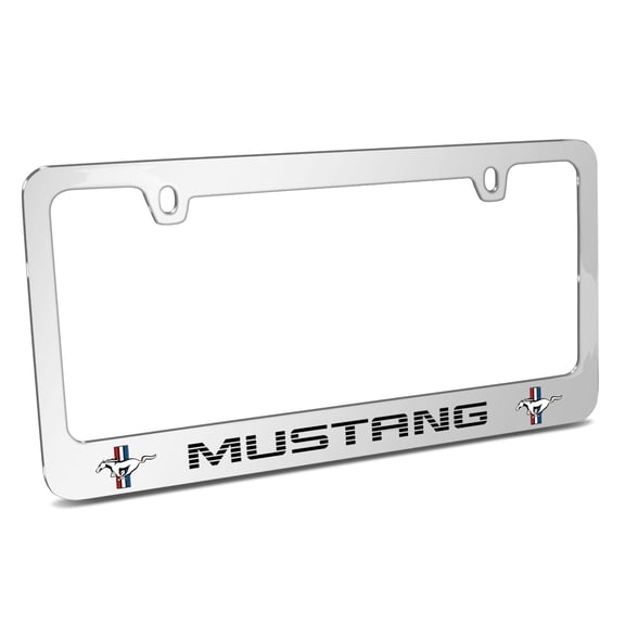 Ford Mustang Speed-Line Dual Logos Mirror Chrome Metal License Plate Frame