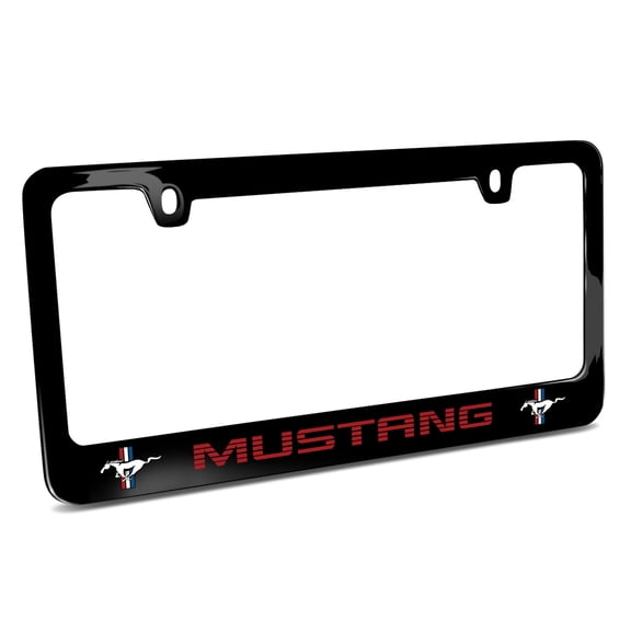Ford Mustang Speed-Line in Red Dual Logos Black Metal License Plate Frame