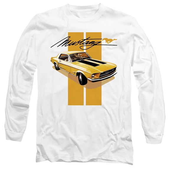 Ford Mustang Stang Stripes Long Sleeve Adult 18/1 T-Shirt White