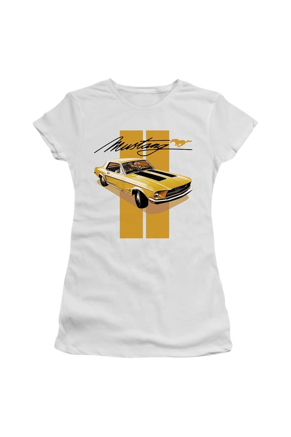 Ford Mustang Stang Stripes S/S Junior Women's T-Shirt Sheer White