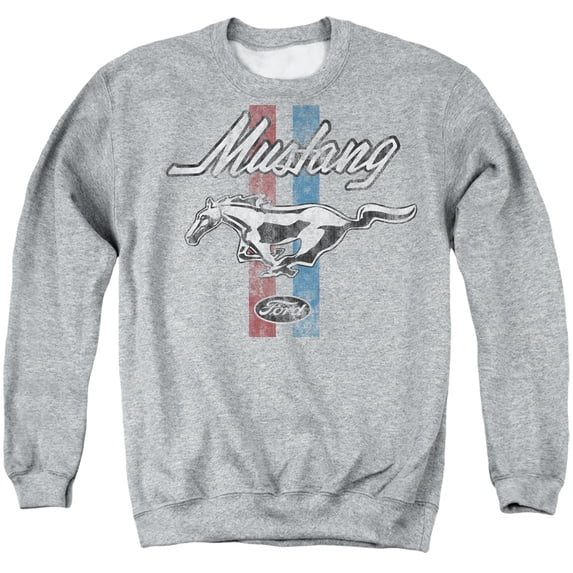 Ford Mustang Stripes Unisex Adult Crewneck Sweatshirt, Athletic Heather,X-Large