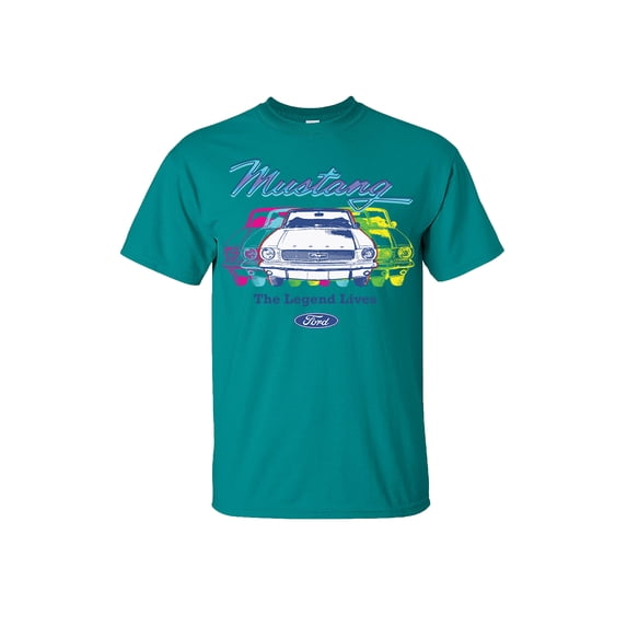 Ford Mustang The Legend Lives Retro Graphic Short Sleeve T-shirt-Jade-5xl