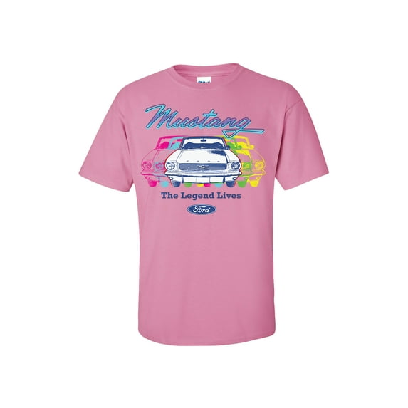 Ford Mustang The Legend Lives Retro Graphic Short Sleeve T-shirt-Pink-5xl