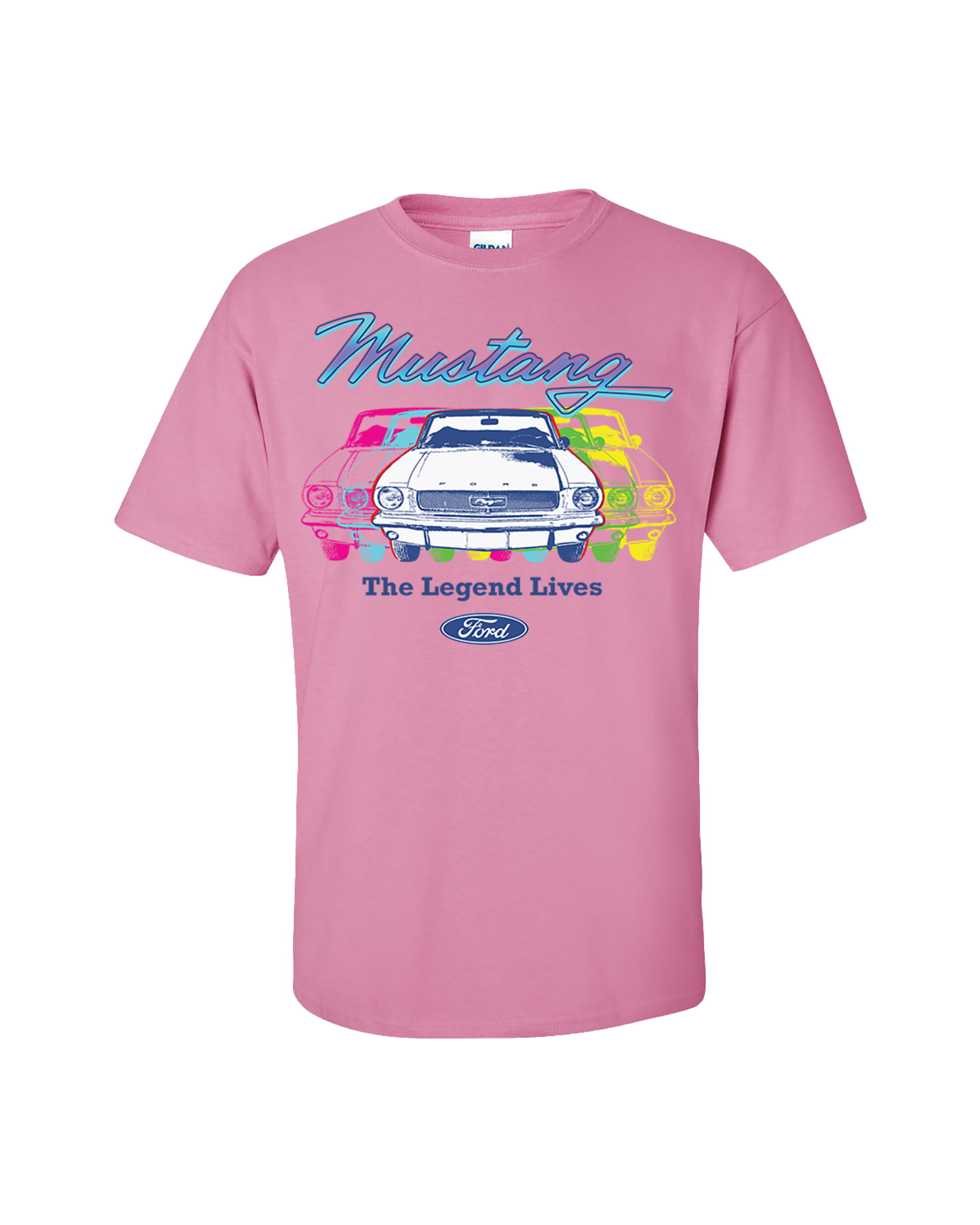 Ford Mustang The Legend Lives Retro Graphic Short Sleeve T-shirt-Pink-xxxl