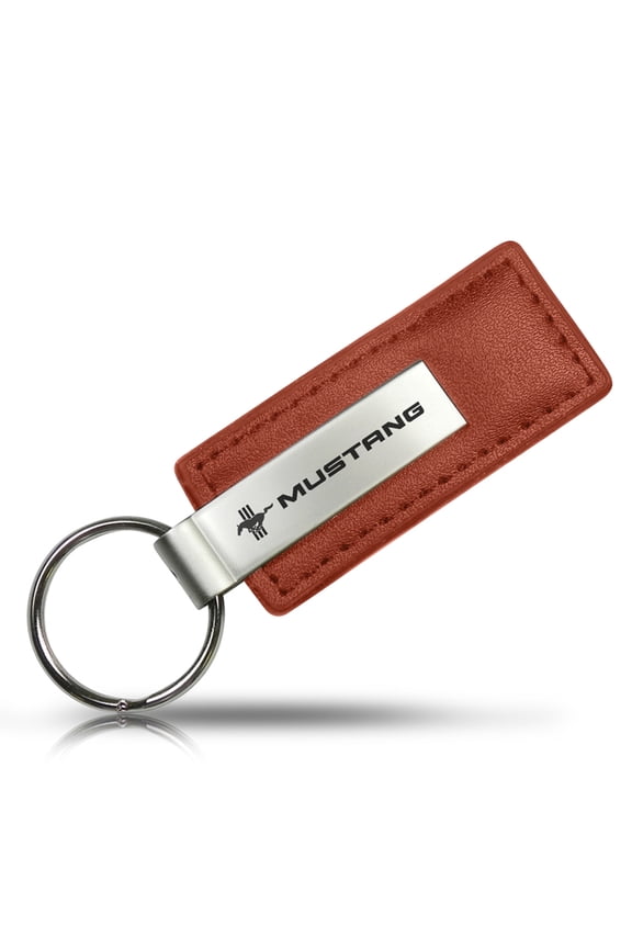 Ford Mustang Tri-Bar Keychain & Keyring - Brown Premium Leather
