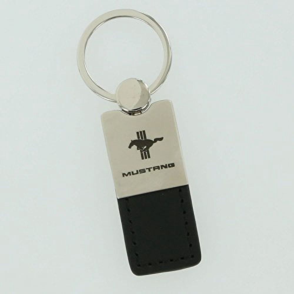 Ford Mustang Tri-Bar Keychain & Keyring - Duo Premium Black Leather